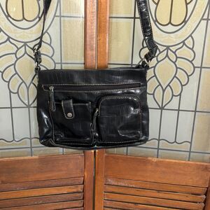 Relic Black Faux Croc Crossbody Multi Pocket Purse
